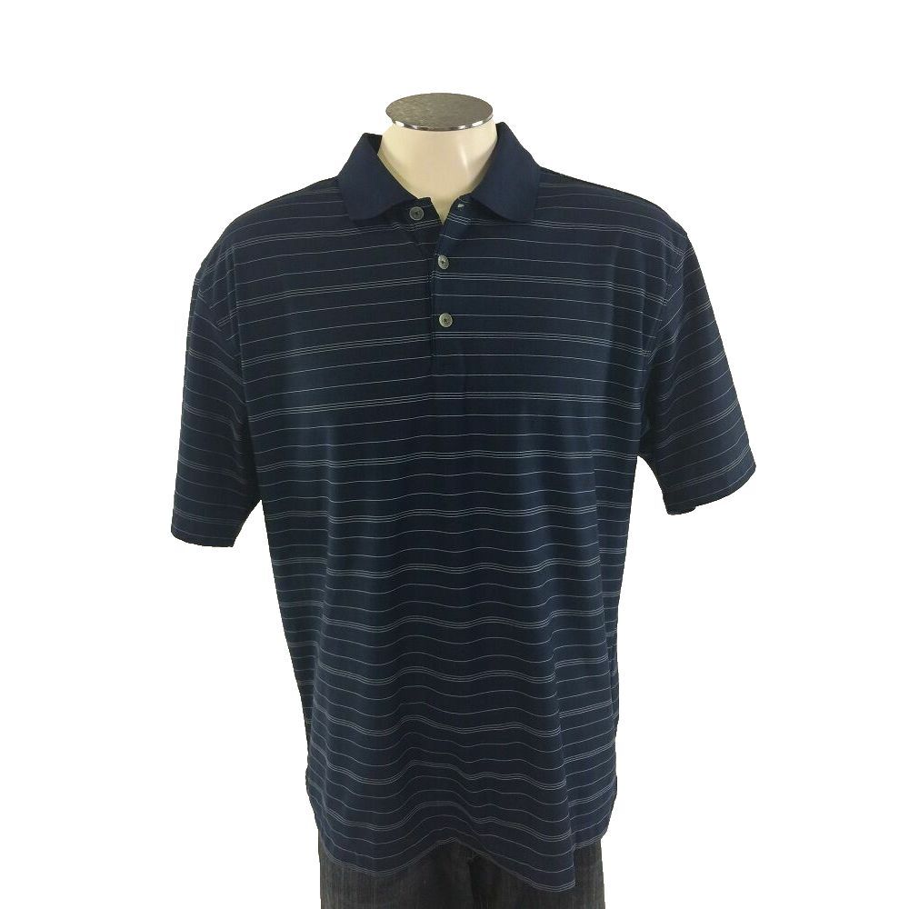 Nike Golf Fit Dry Polo Shirt L Blue‎ White Stripe Short Sleeve Mens